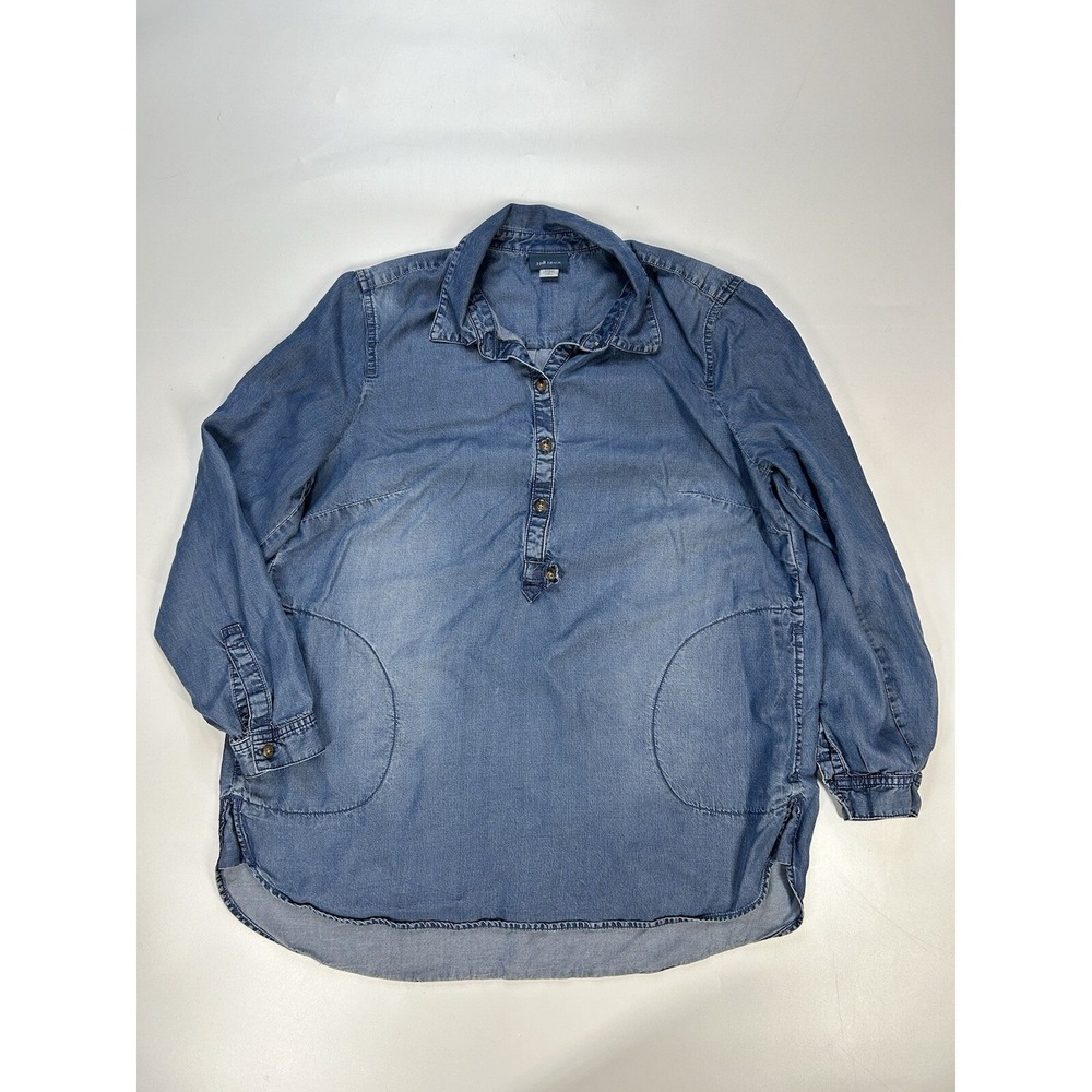 J. Jill Tunic Top Women's Small Petite Chambray Denim Pockets Popover Shirt